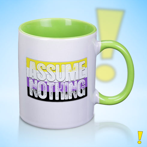Assume Nothing Nonbinary Pride Flag Color Accent Mug